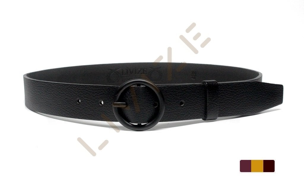 Hakiki Deri Yuvarlak Siyah Tokalı 3cm Kadın Kemeri