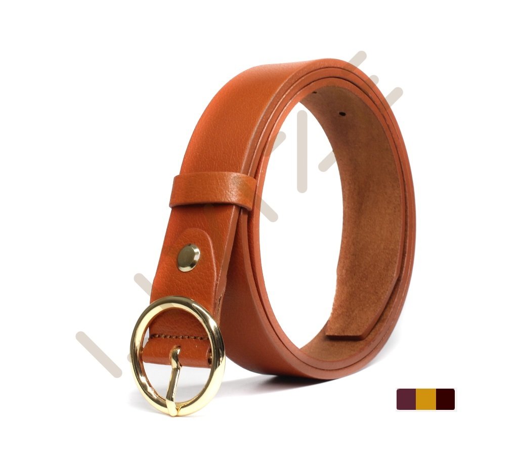 Hakiki Deri Yuvarlak Sarı Tokalı 3cm Kadın Kemeri