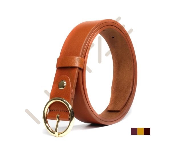 Hakiki Deri Yuvarlak Sarı Tokalı 3cm Kadın Kemeri