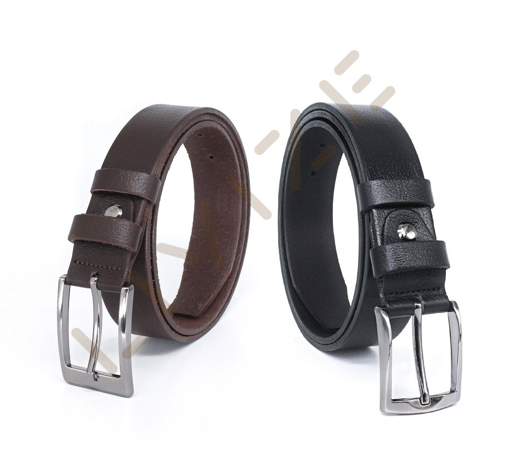 2'Li Hakiki Deri Klasik 3,5cm Siyah/Kahverengi Erkek Kemeri