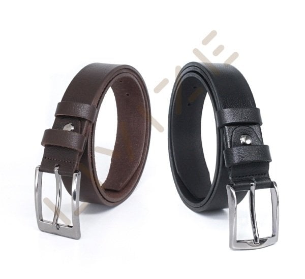 2'Li Hakiki Deri Klasik 3,5cm Siyah/Kahverengi Erkek Kemeri