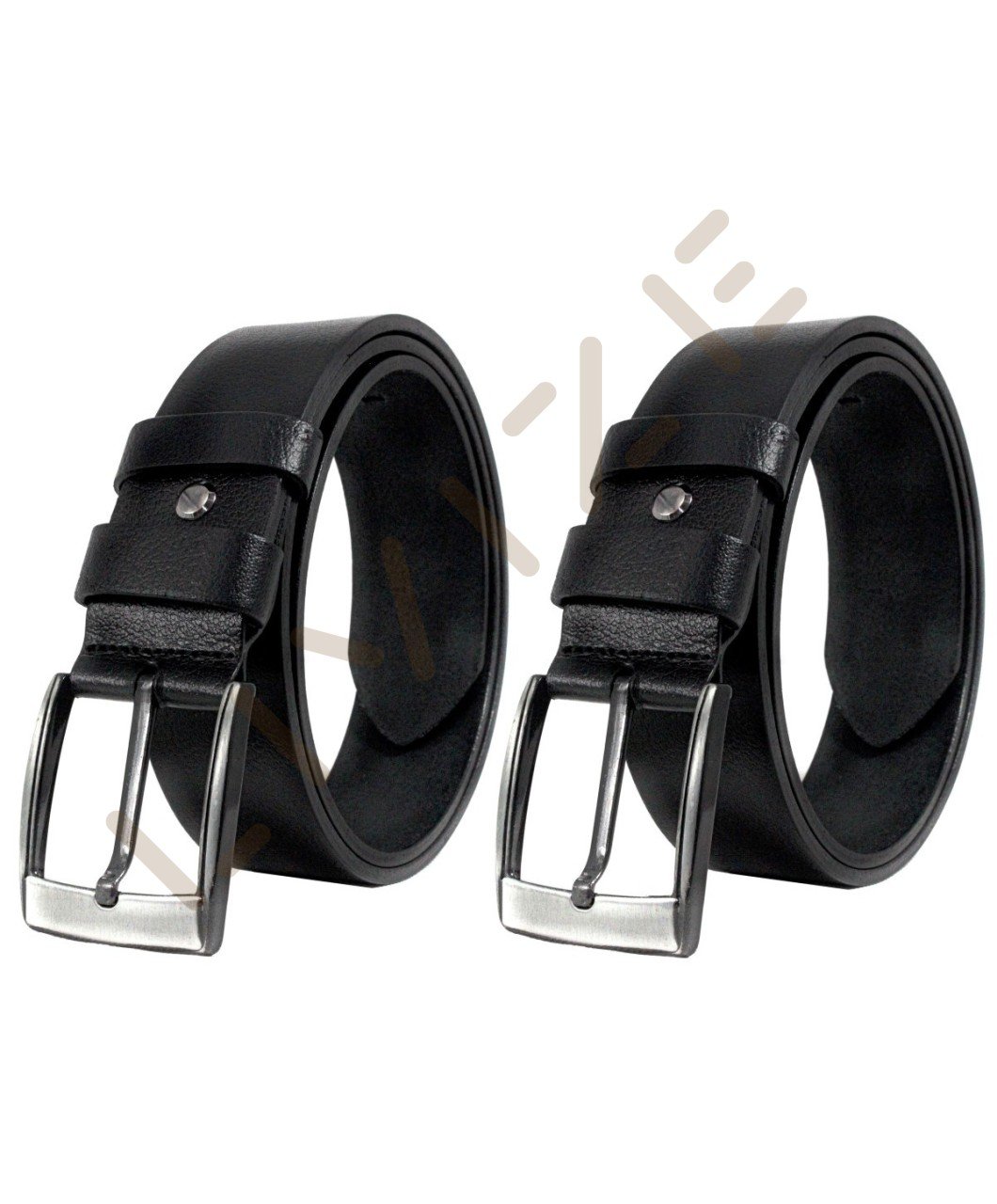 2'Li Hakiki Deri 4,5cm Siyah/Siyah Kot Kemeri