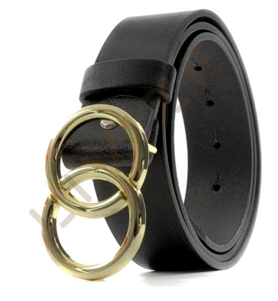 Hakiki Deri Çift Halka Sarı Tokalı 4cm Kadın Kemeri