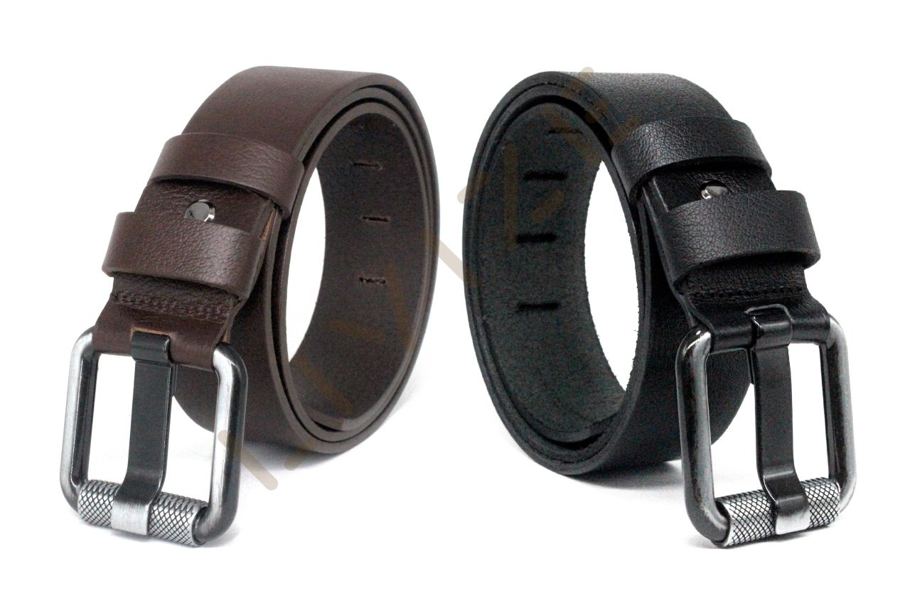 2'Li Hakiki Deri Antresit Boru Tokalı 4,5cm Siyah/Kahverengi Kot Kemeri