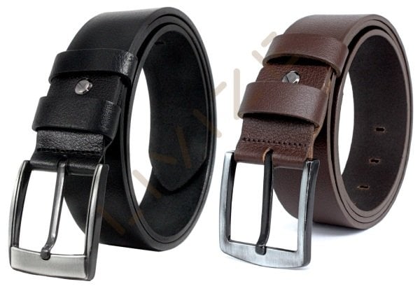 2'Li Hakiki Deri 4,5cm Siyah/Kahverengi Kot Kemeri