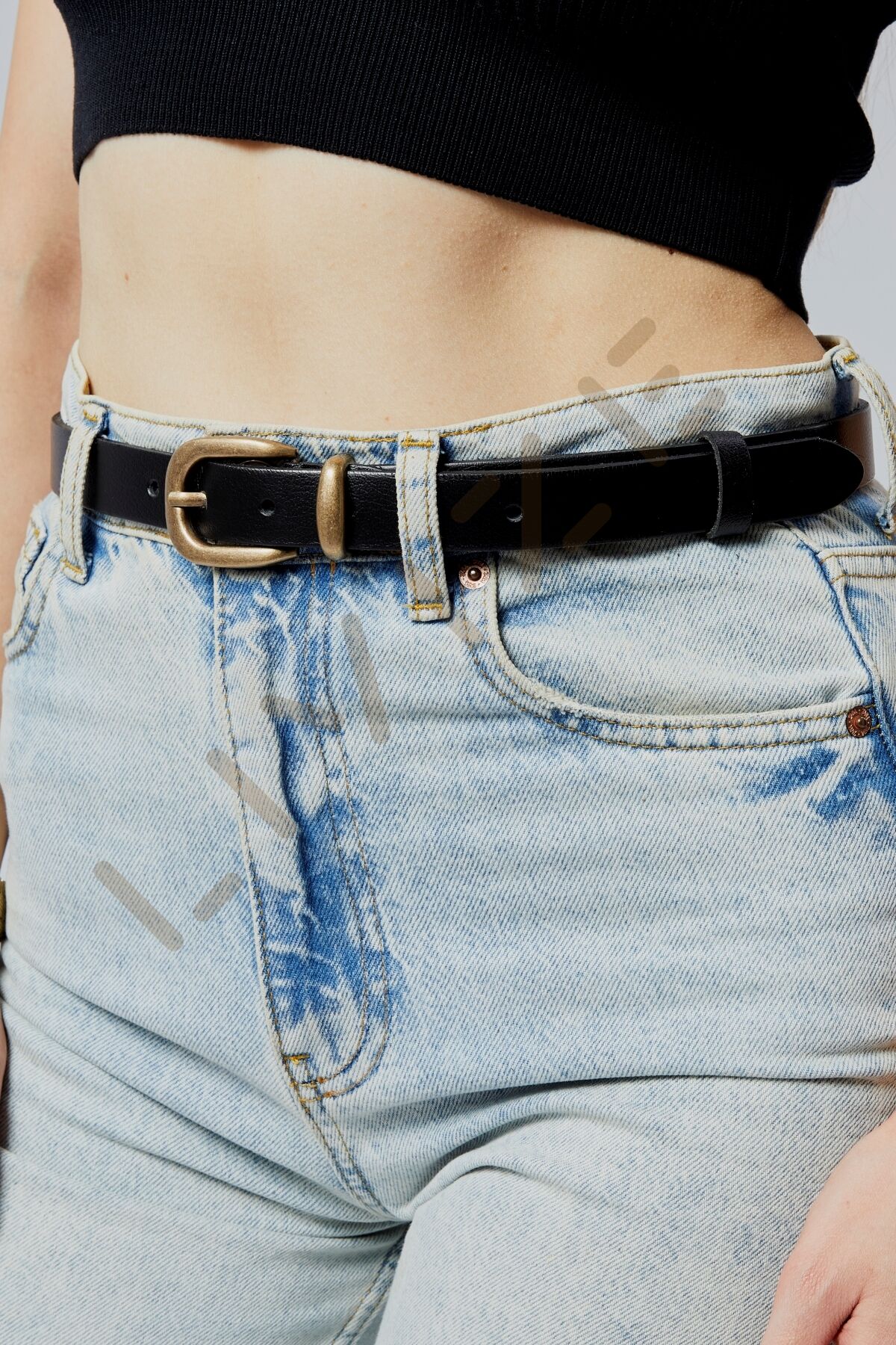 Hakiki Deri Kadın Kemer 2,5 cm Eskitme Sarı Tokalı