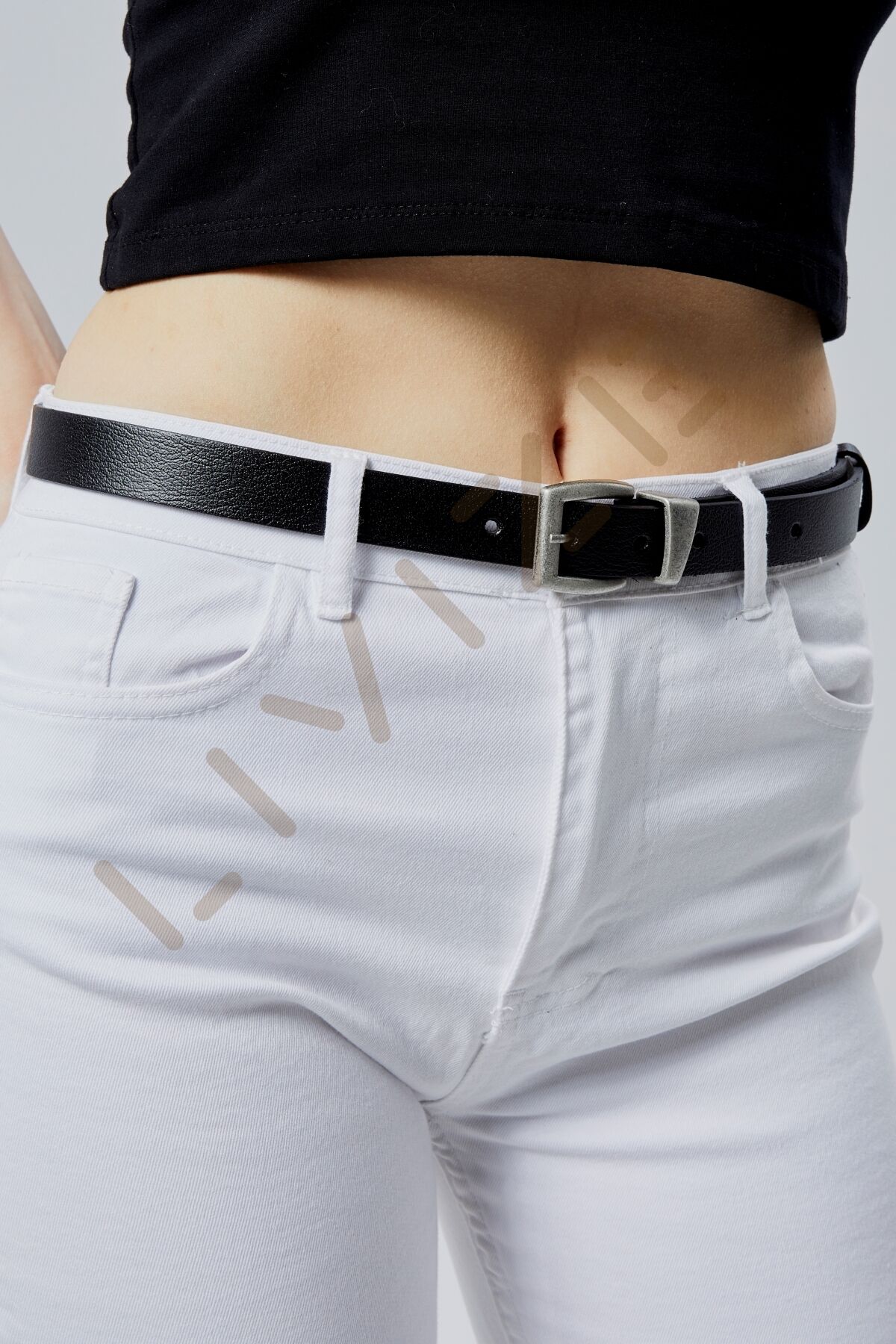 Hakiki Deri Kadın Kemer 2,5 cm Gümüş Desenli Köprü Toka