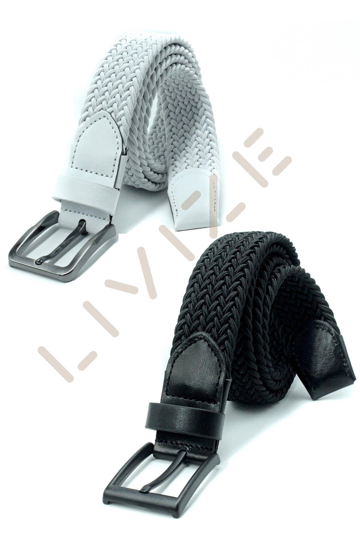 2 Adet Örgü Lastik Kemer 3,5Cm - Şort Kemeri - Kot Kemeri - Kanvas Pantolon Kemeri -Siyah Yeşil