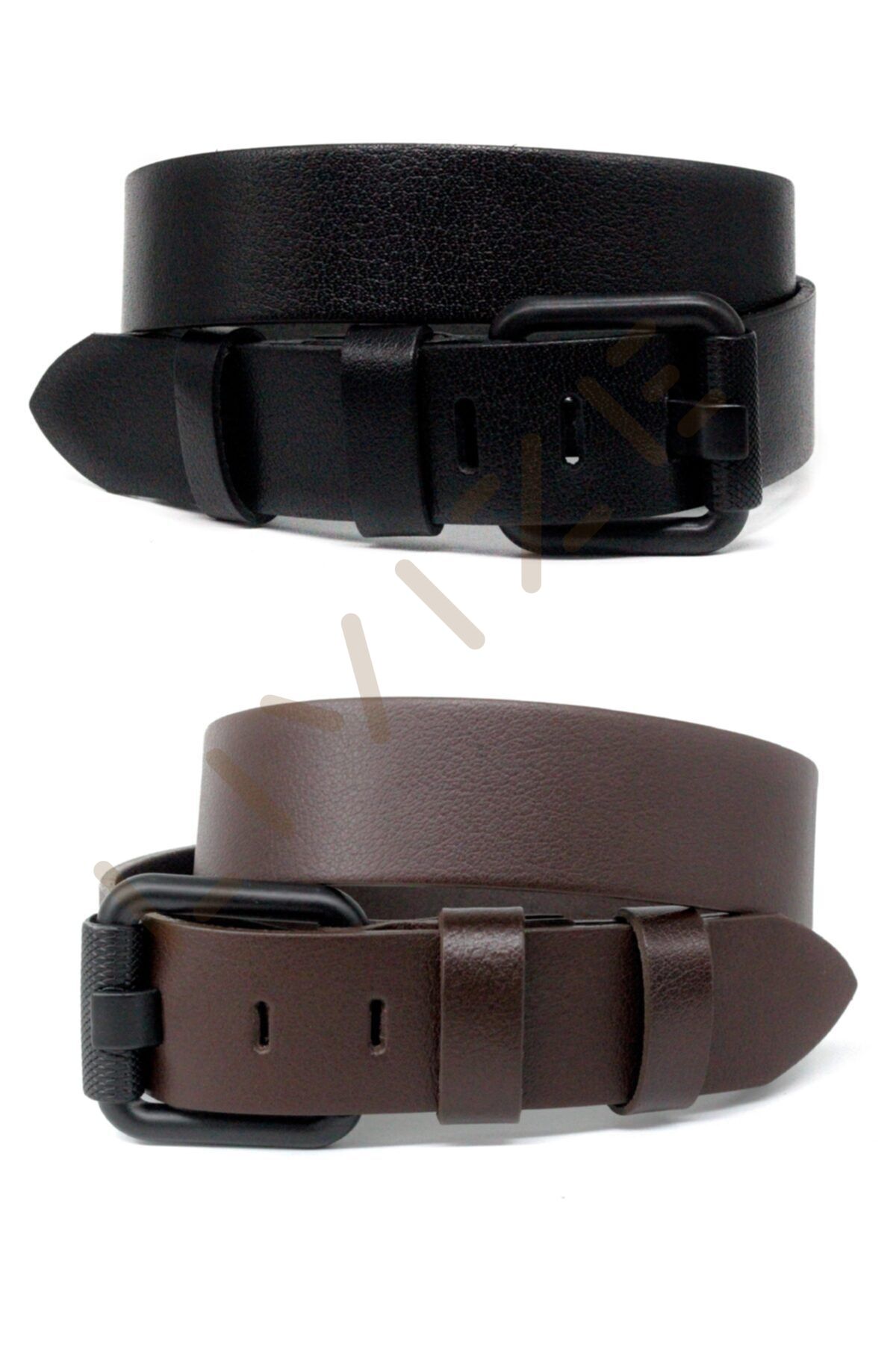 2'li Hakiki Deri Erkek Kot Kemeri 4,5 Cm Siyah