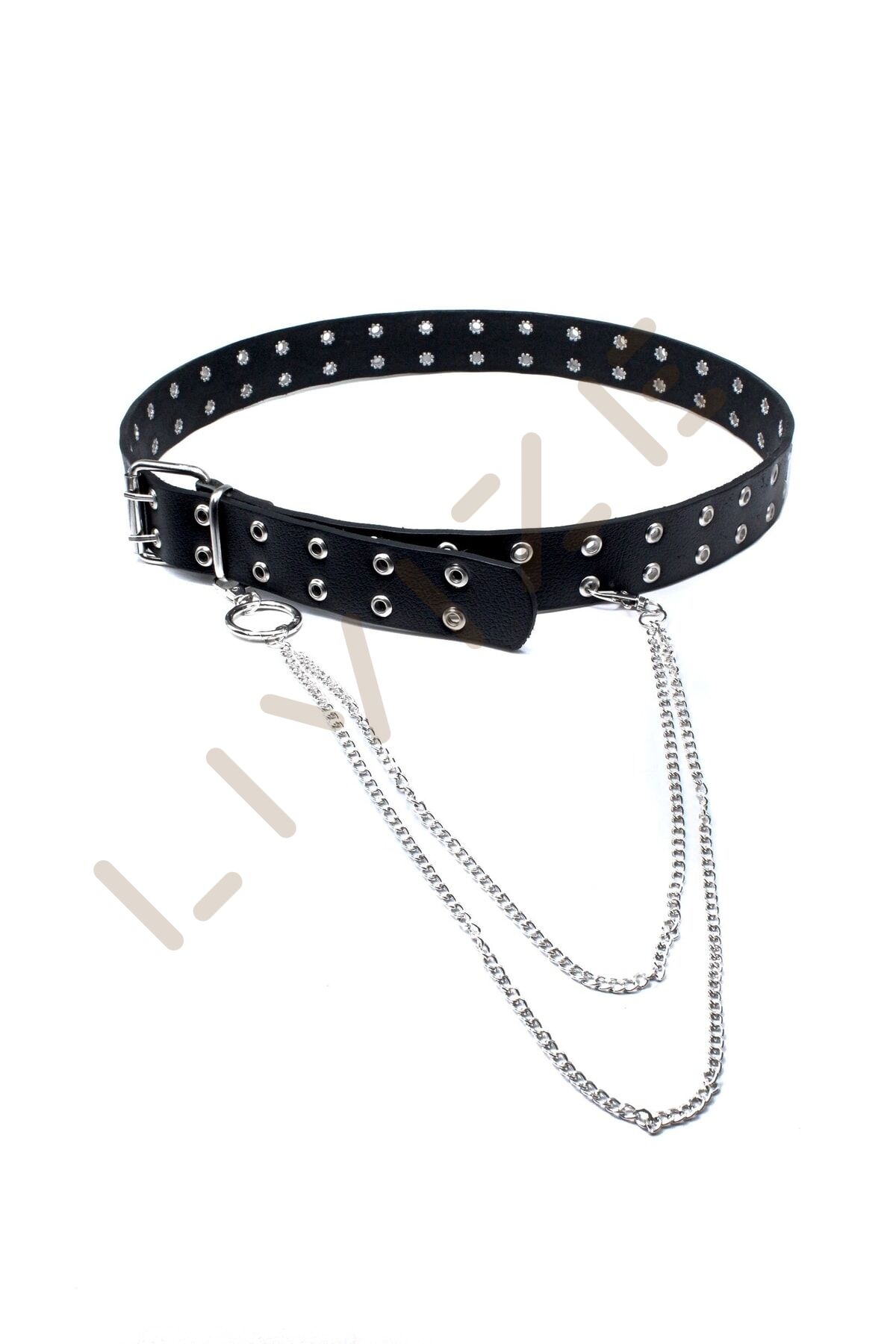 Hakiki Deri Kuşgözlü Kadın Kemeri Zincir Detaylı