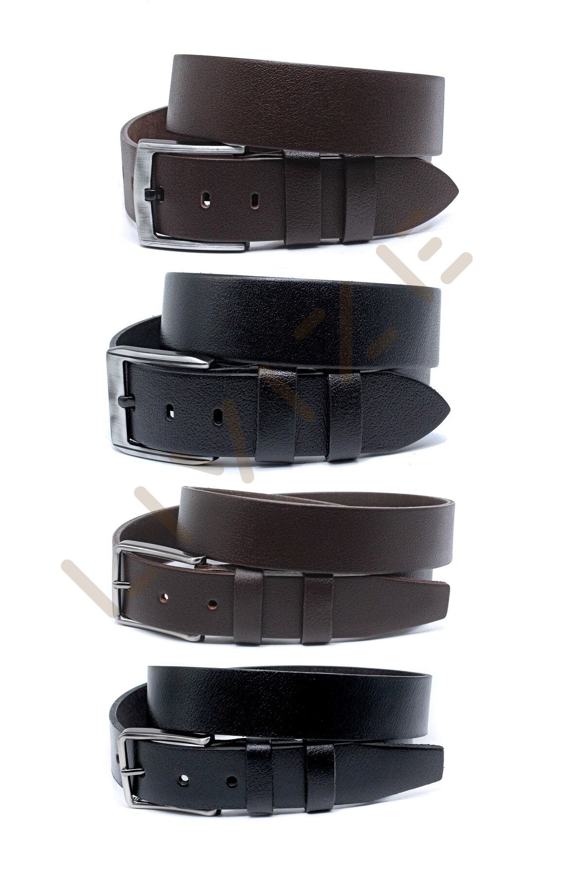4'lü Deri Klasik Kot Set Erkek Kemeri Siyah Kahverengi