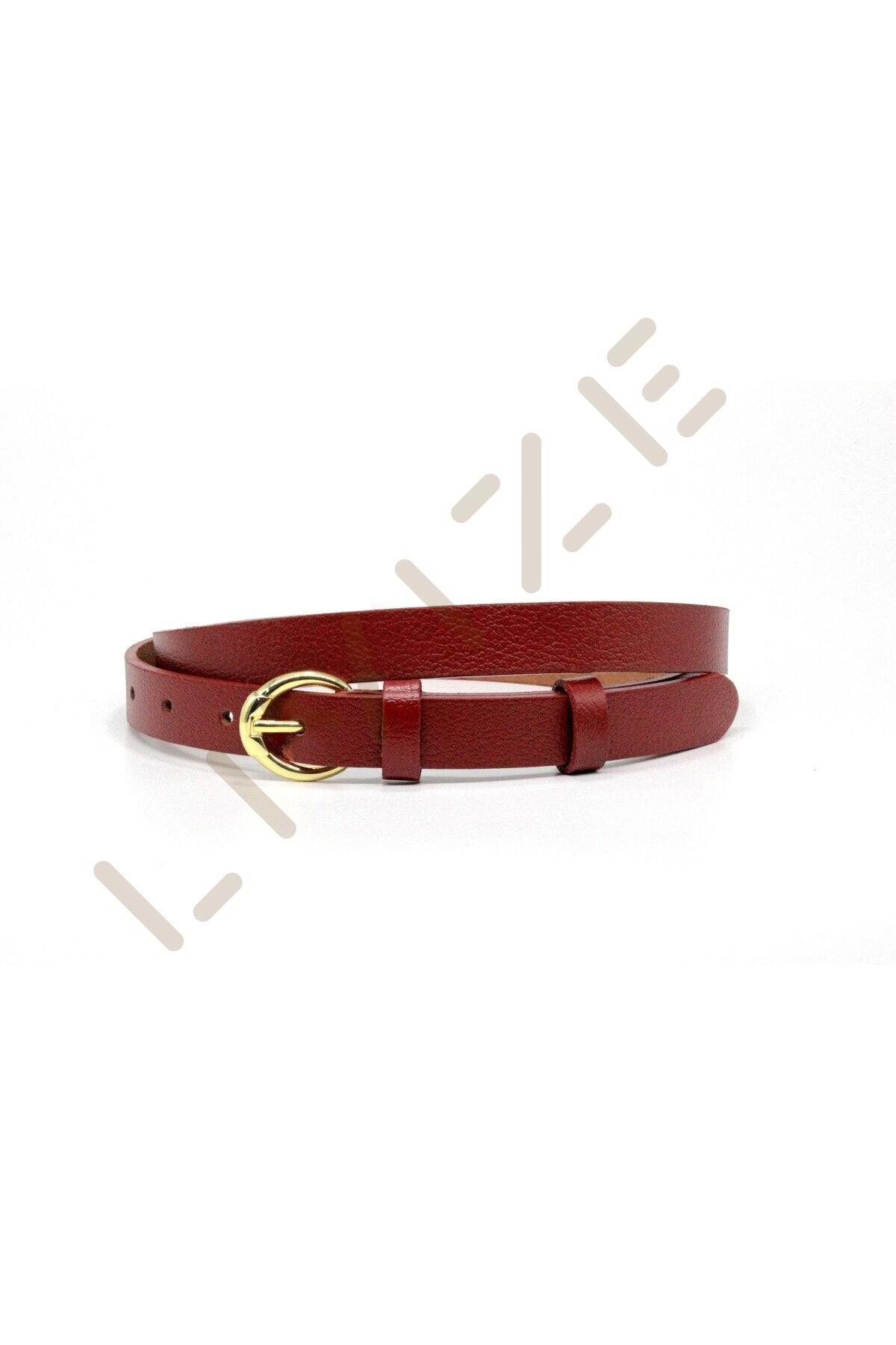 %100 Hakiki Deri Kadın Kemeri 2 Cm Kavisli Toka Kırmızı