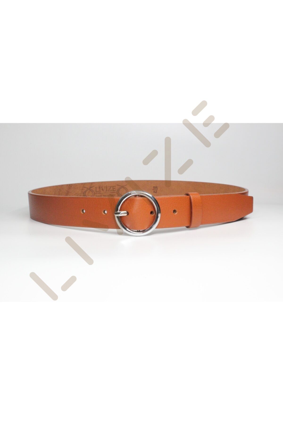 Hakki Deri Yuvarlak Toka Kadın Kemeri 3cm Taba