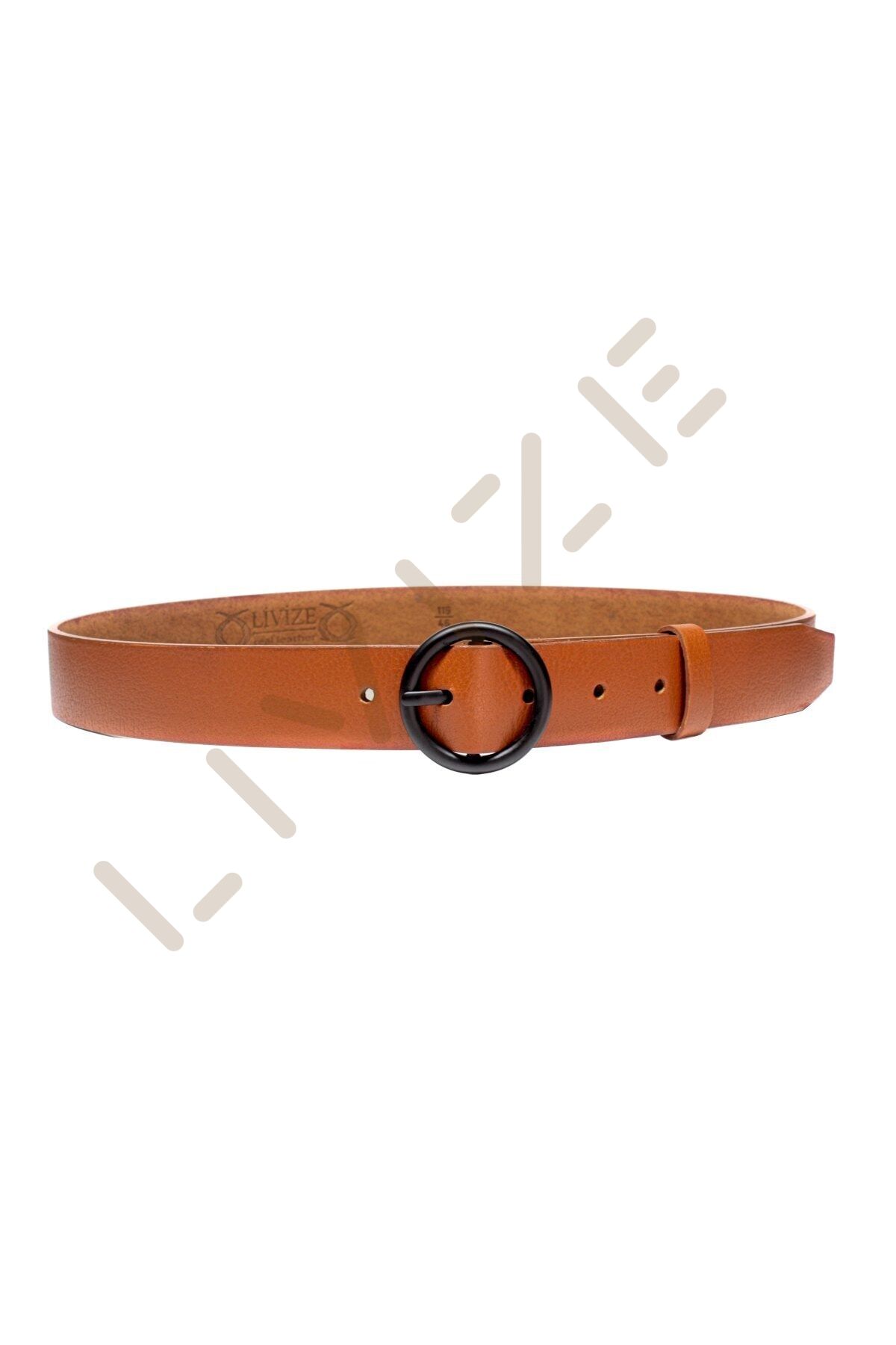 Hakki Deri Yuvarlak Toka Kadın Kemeri 3cm Taba