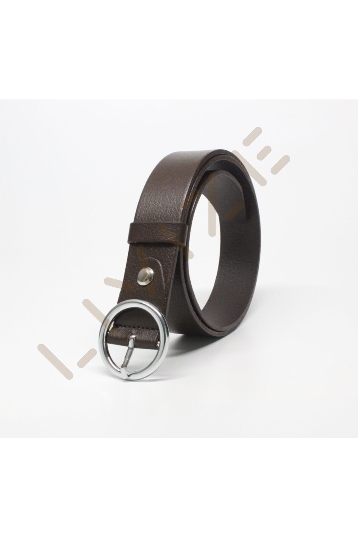 Hakki Deri Yuvarlak Toka Kadın Kemeri 3cm Kahverengi