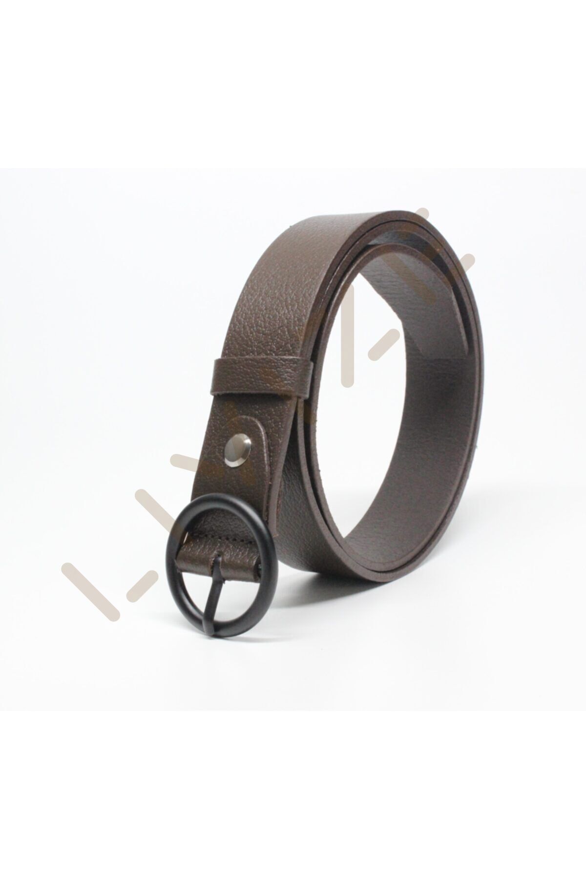 Hakki Deri Yuvarlak Toka Kadın Kemeri 3cm Kahverengi