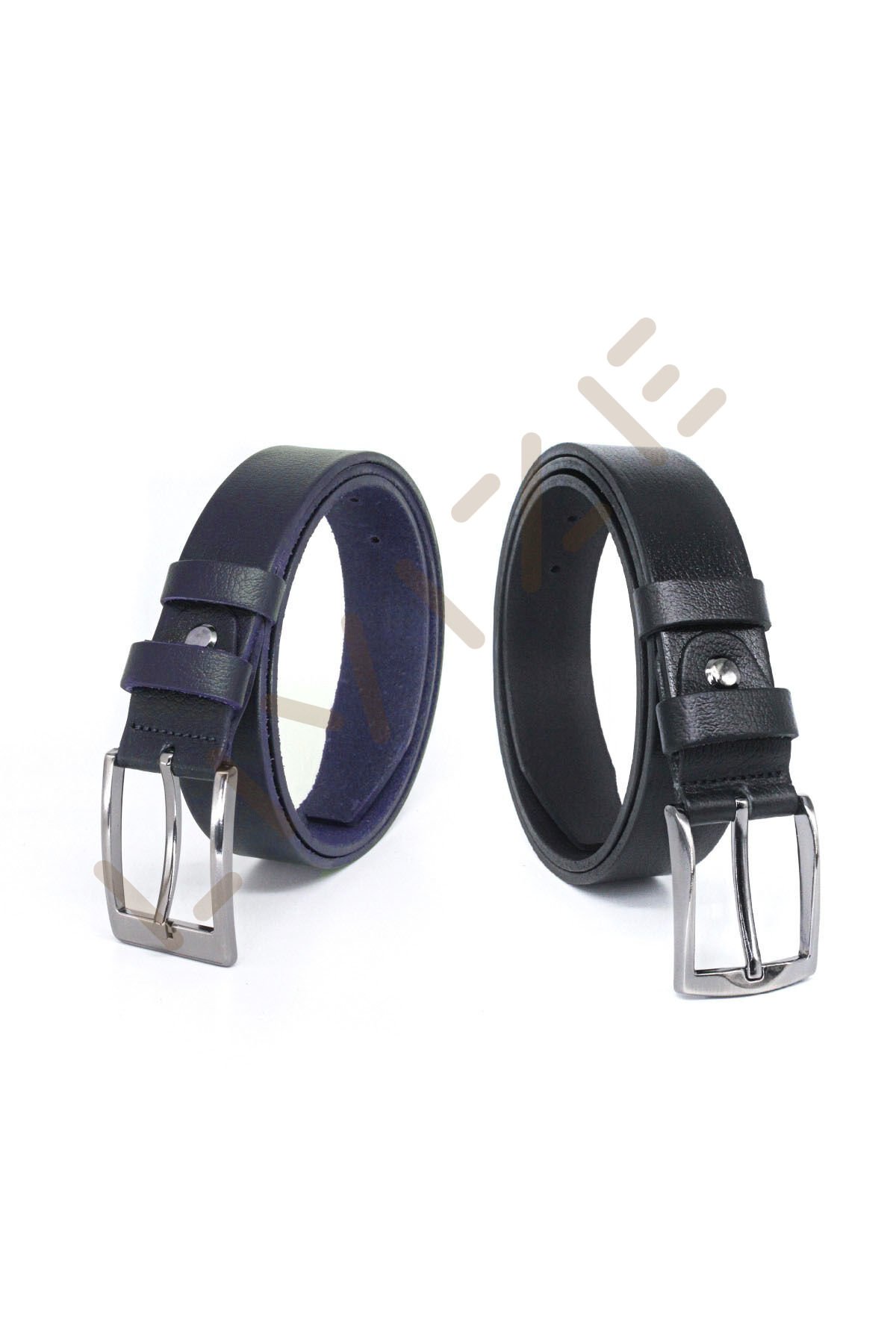 3,5cm Siyah - Lacivert 2'li %100 Manda Derisi Erkek Klasik Kemer
