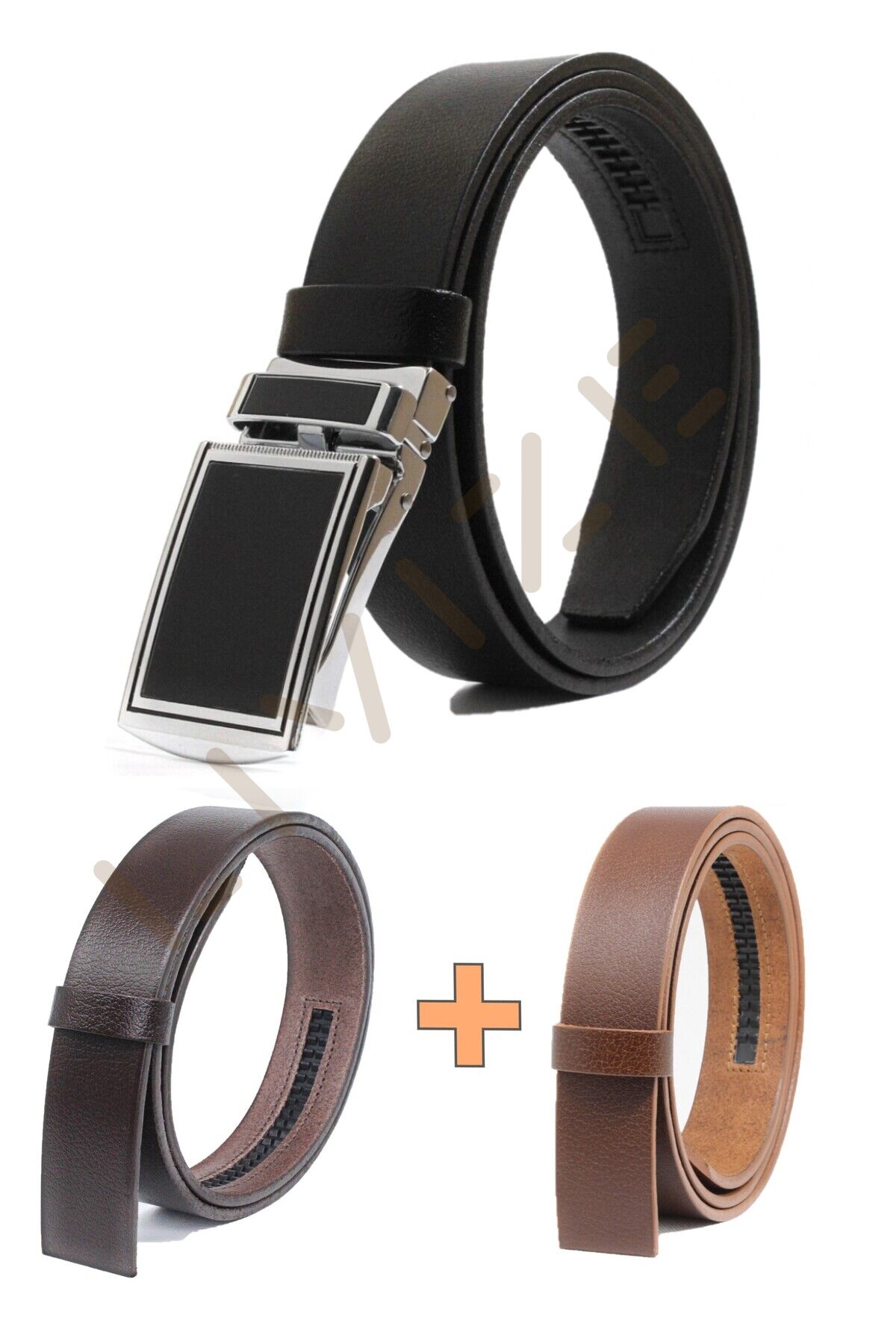 3'lü Manda Derisi Otomatik Tokalı Deliksiz Erkek Kemeri - Otomatik Kemer