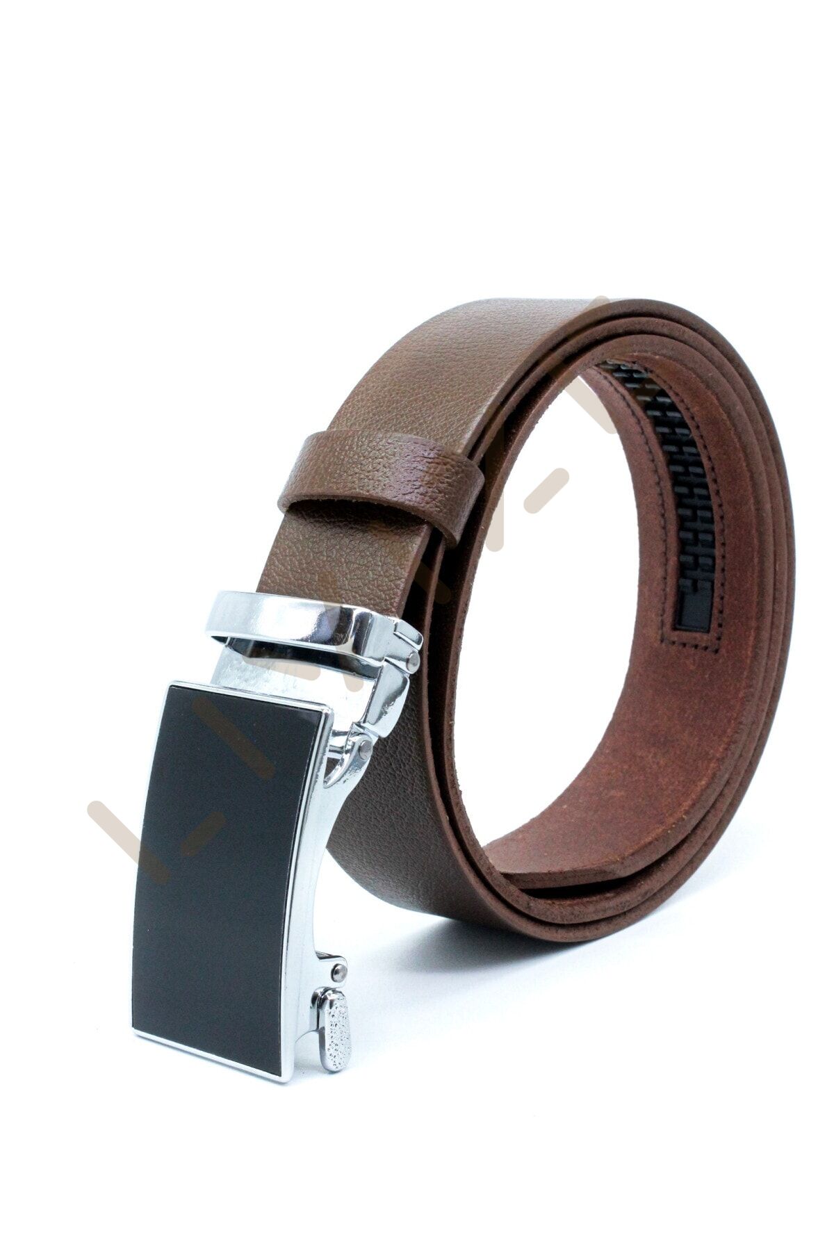 Yerli Otomatik Tokalı Deliksiz Manda Derisi Klasik Erkek Kemeri Açık Kahverengi