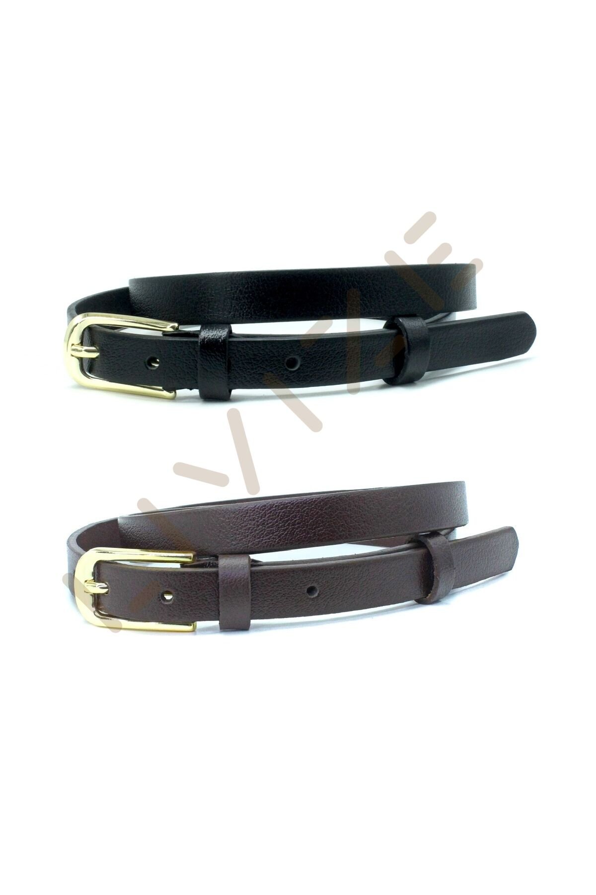 2'Li Siyah Kahverengi Hakiki Deri Kadın Kemeri Eni 2cm