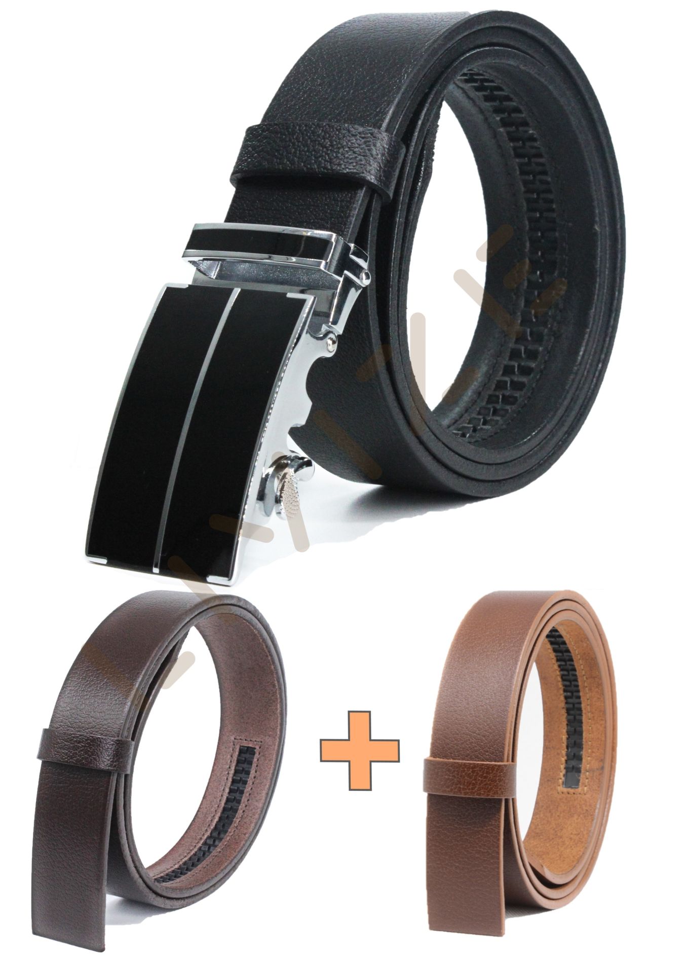 3'lü Hakiki Deri Otomatik Çizgili Tokalı 3,5cm Erkek Kemeri